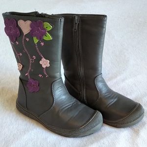 Left & Right Floral Embellished Lined Girl's Boots